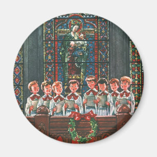 Vintage Christmas Children Singing Choir in Church Magnet