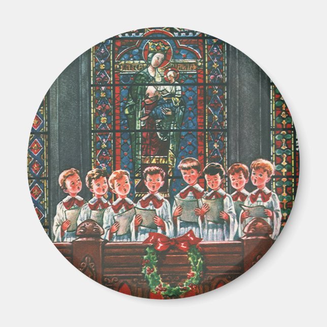Vintage Christmas Children Singing Choir in Church Magnet (Front)