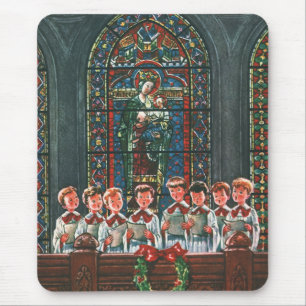 Vintage Christmas Children Singing Choir in Church Mouse Mat