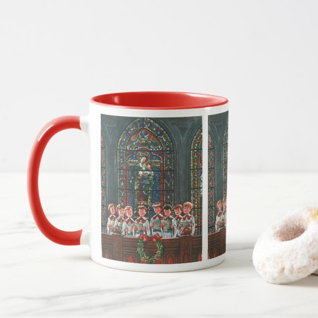 Vintage Christmas Children Singing Choir in Church Mug (With Donut)