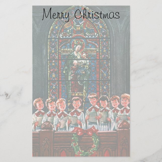 Vintage Christmas Children Singing Choir in Church Stationery (Front)