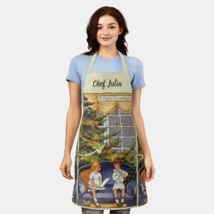 Vintage Christmas, Children Sitting on a Couch Apron