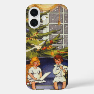 Vintage Christmas, Children Sitting on a Couch iPhone 16 Case