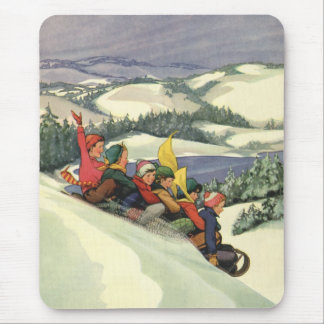 Vintage Christmas, Children Sledding on a Mountain Mouse Mat