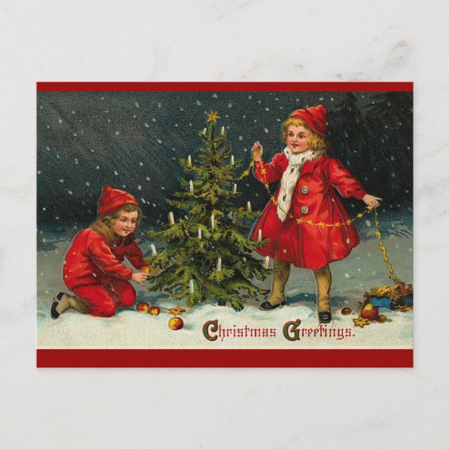 Vintage Christmas children snow Postcard (Front)