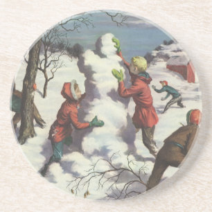 Vintage Christmas, Children Snowball Fight Coaster
