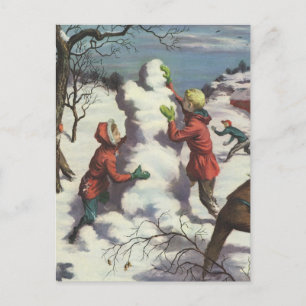 Vintage Christmas, Children Snowball Fight Holiday Postcard