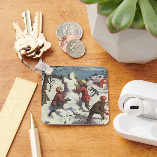 Vintage Christmas, Children Snowball Fight Key Ring (Desk)