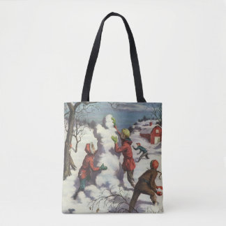 Vintage Christmas, Children Snowball Fight Tote Bag