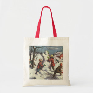 Vintage Christmas, Children Snowball Fight Tote Bag