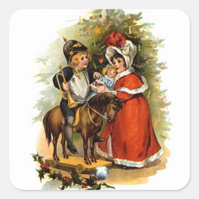 Vintage Christmas Children Square Sticker (Front)
