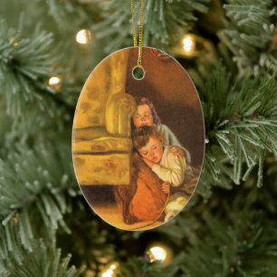 Vintage Christmas Children Waiting for Santa Claus Ceramic Tree Decoration