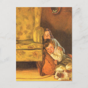 Vintage Christmas Children Waiting for Santa Claus Holiday Postcard