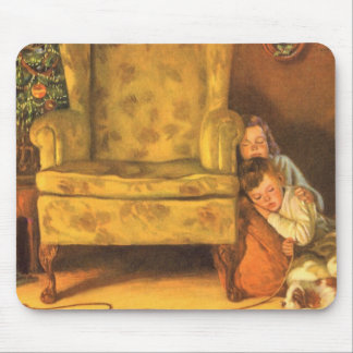 Vintage Christmas Children Waiting for Santa Claus Mouse Mat