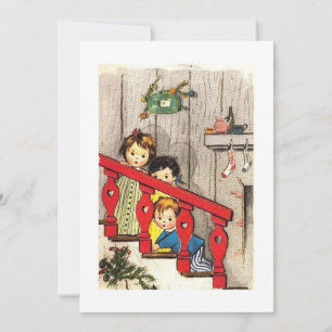 Vintage Christmas Children waiting For Santa Holiday Card