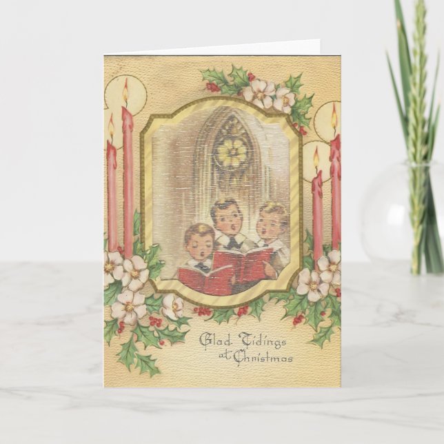 Vintage Christmas Choir Boys With Candles Holiday Card (Front)