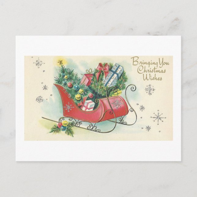 Vintage Christmas "Christmas Wishes" Sleigh Card (Front)
