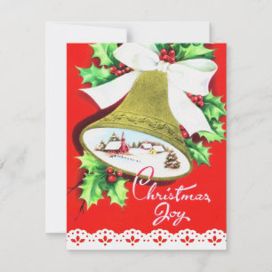 Vintage Christmas Church Bell Holiday Card