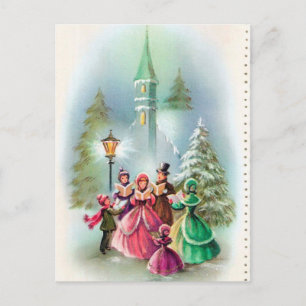Vintage Christmas Church Carolers Holiday postcard