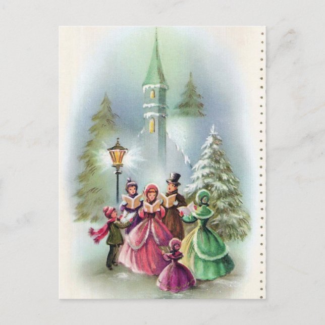 Vintage Christmas Church Carolers Holiday postcard (Front)