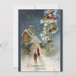 Vintage Christmas Church Gathering Holiday Card