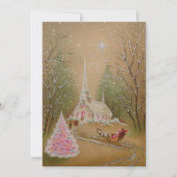 Vintage Christmas Church Glitter Winter