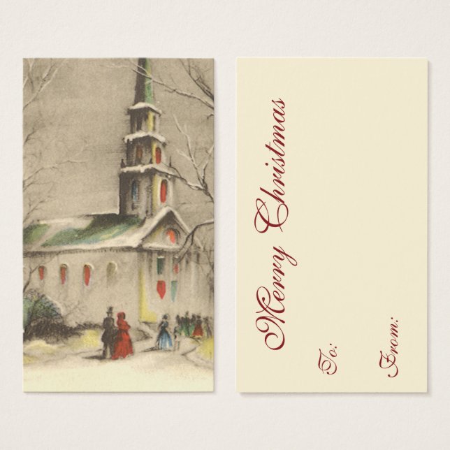 Vintage Christmas, Church in Winter Snowscape (Front & Back)