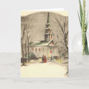 Vintage Christmas, Church in Winter Snowscape Holiday Card