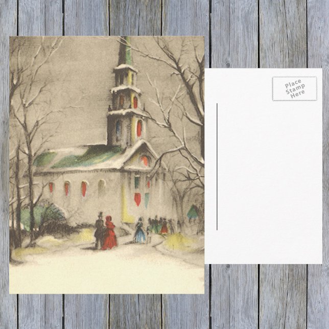 Vintage Christmas, Church in Winter Snowscape Holiday Postcard (Creator Uploaded)