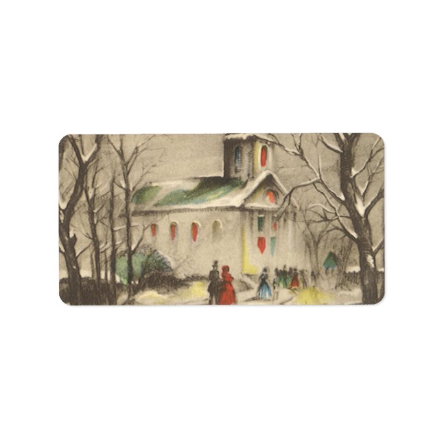 Vintage Christmas, Church in Winter Snowscape Label (Front)