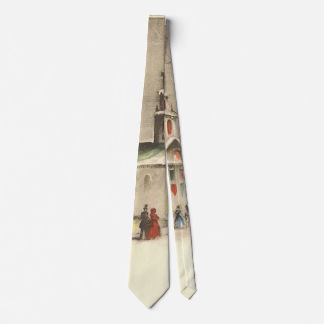 Vintage Christmas, Church in Winter Snowscape Tie (Front)