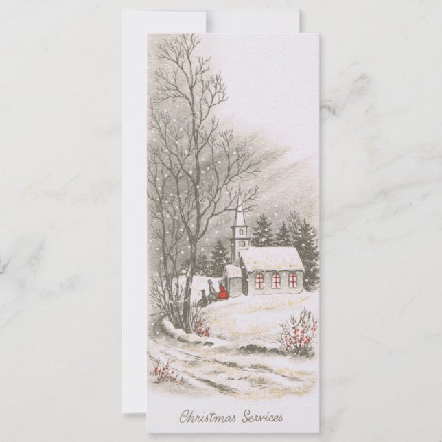 Vintage Christmas Church Service Holiday Card (Front)