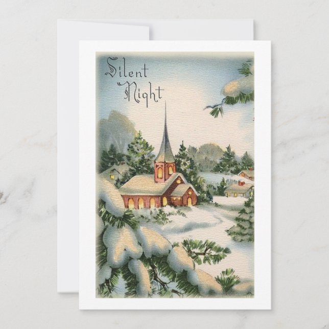 Vintage Christmas Church Silent Night Holiday Card (Front)