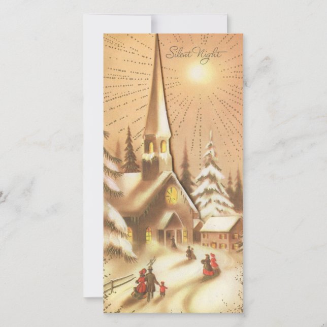 Vintage Christmas Church Silent Night Holiday Card (Front)