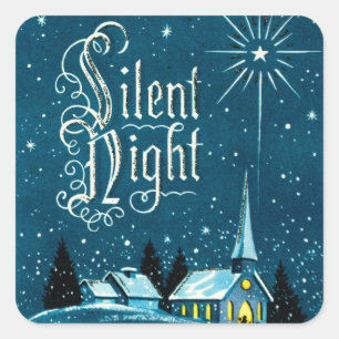 Vintage Christmas Church Silent Night Square Sticker
