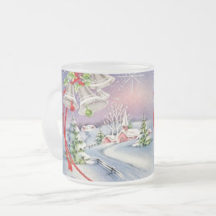 Vintage Christmas Church Silver Bells North Star  Frosted Glass Coffee Mug