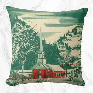 Vintage Christmas Church, Snowscape in Winter Cushion