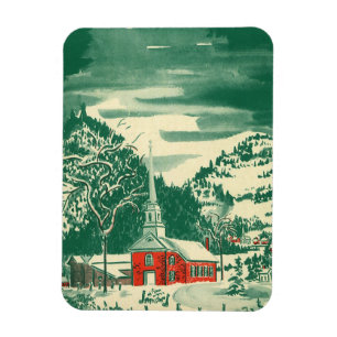 Vintage Christmas Church, Snowscape in Winter Magnet