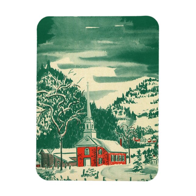 Vintage Christmas Church, Snowscape in Winter Magnet (Vertical)