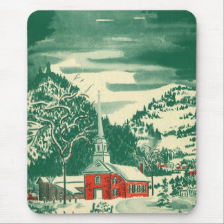 Vintage Christmas Church, Snowscape in Winter Mouse Mat