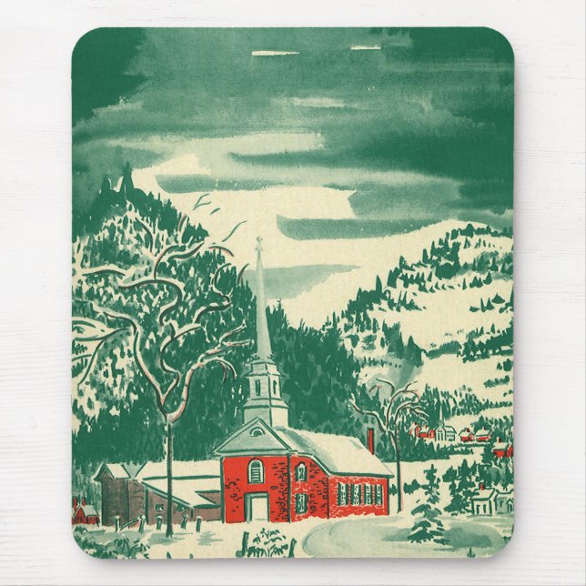 Vintage Christmas Church, Snowscape in Winter Mouse Mat (Front)