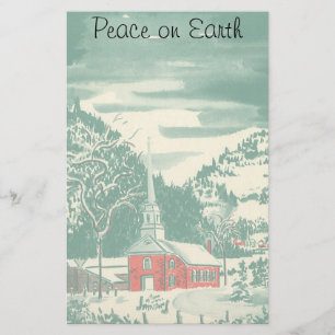 Vintage Christmas Church, Snowscape in Winter Stationery