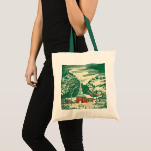 Vintage Christmas Church, Snowscape in Winter Tote Bag