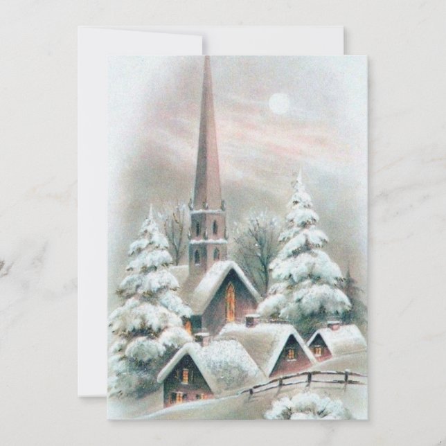 Vintage Christmas Church Village Winter Holiday Card (Front)