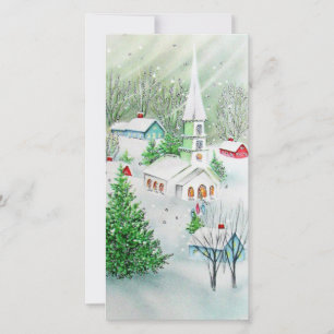 Vintage Christmas Church Winter Scene Holiday Card