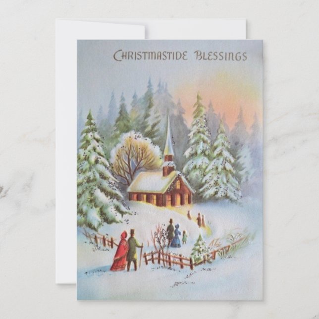 Vintage Christmas Church Winter Scene Holiday Card (Front)