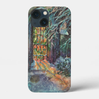 Vintage Christmas Church with Stained Glass Window iPhone 13 Mini Case