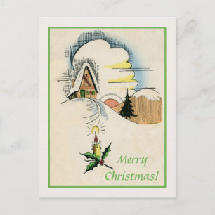 Vintage Christmas classic drawing Holiday Postcard
