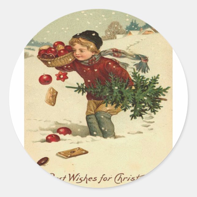 Vintage Christmas Classic Round Sticker (Front)