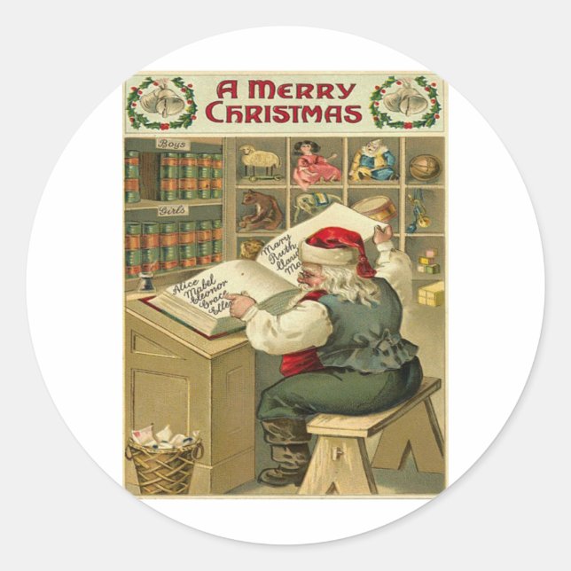 Vintage Christmas Classic Round Sticker (Front)